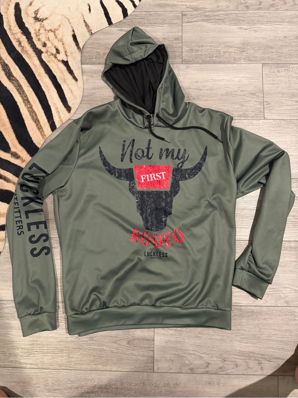 Olive Green 'Not My First Rodeo' Hooded Pullover